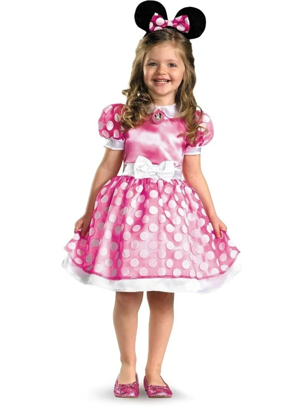 Minnie Mouse Pink Polka Dot Toddler Costume Girls 2T Halloween Dress Ears Cute - Picture 2 of 4